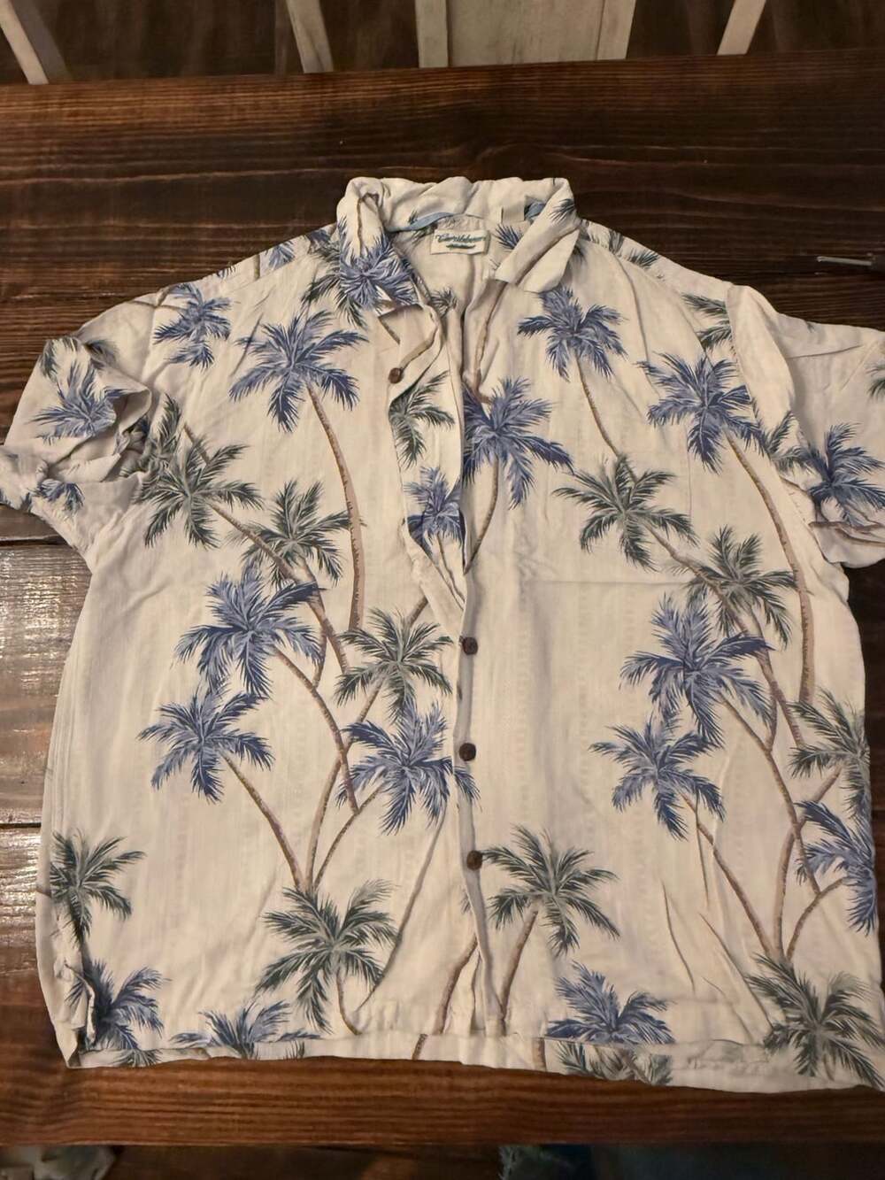 Caribbean Silk Blend Palm Tree Print Short Sleeve Hawaiian Camp Shirt XL